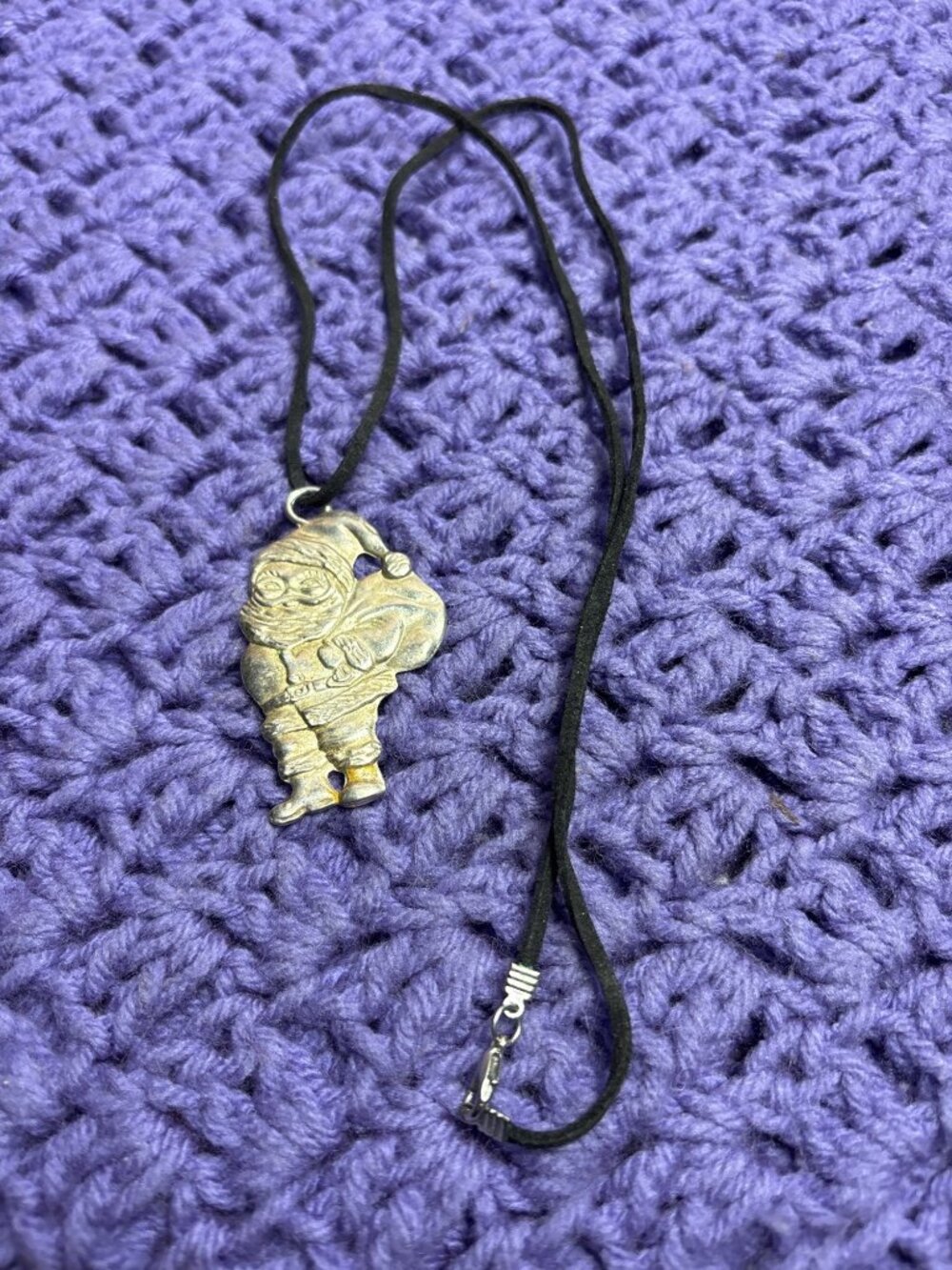 Santa Pendant Necklace Black Cord 2 Sided 28 Inches 2 1/4 Inch Pendant